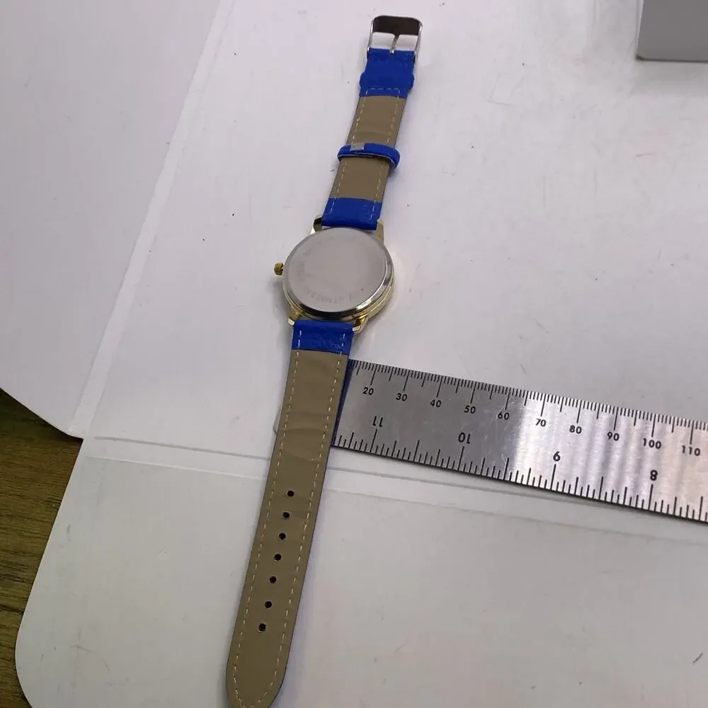 Geneva Gold Tone Blue Watch Works New Battery